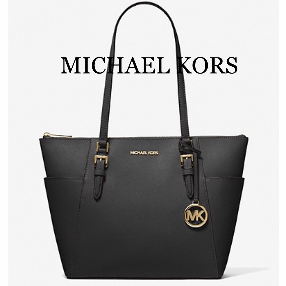 MICHAEL KORS CHARLOTTE LARGE TOP ZIP TOTE BLACK